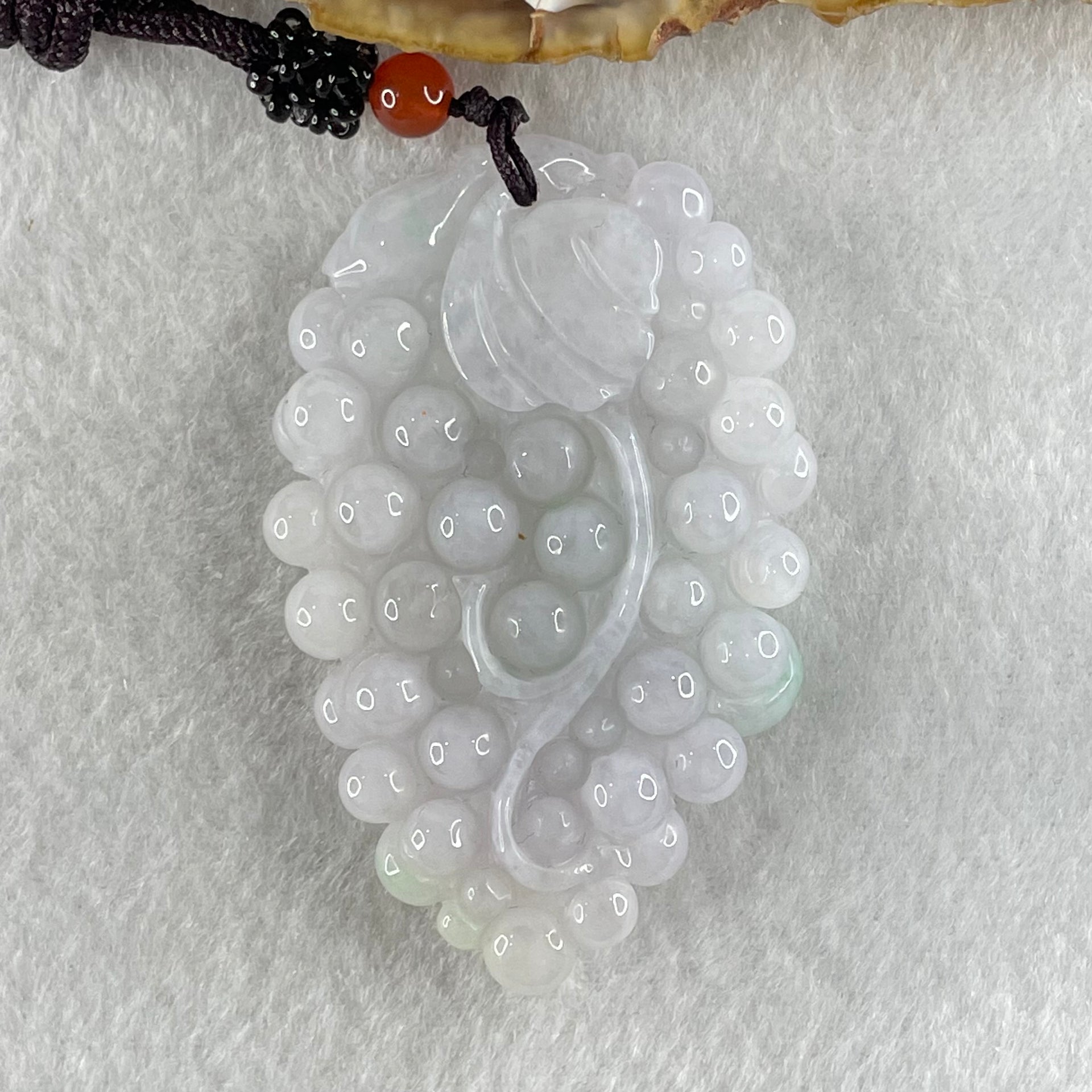 Grandmaster Type A Light Lavender with Green Patch Jadeite Grapes Pendant 《多子多福》 42.08g 60.7 by 39.0 by 11.8mm - Huangs Jadeite and Jewelry Pte Ltd