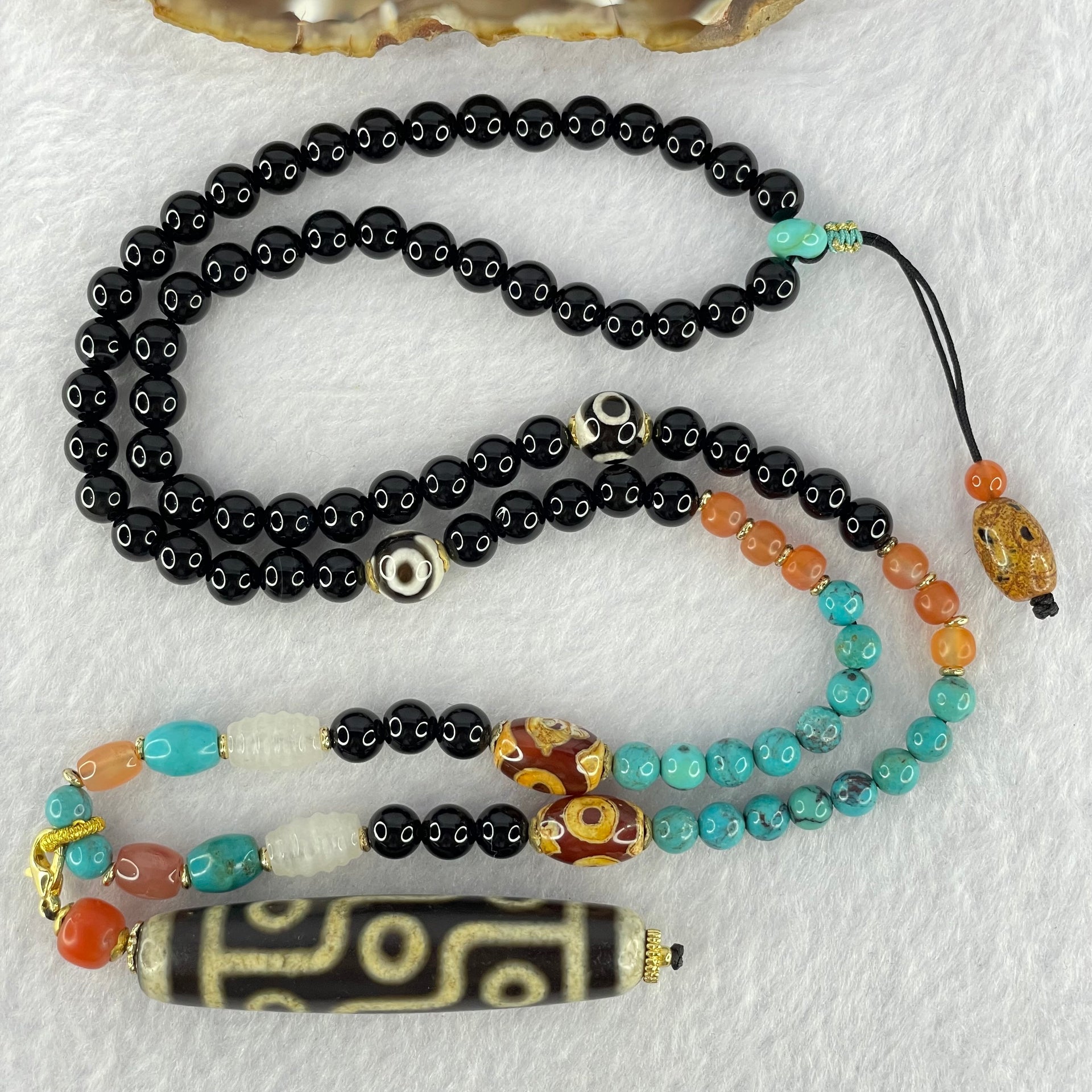 Muti Treasure with Powerful Tibetan Old Oily Agate Mix Dzi Beads Necklace (3 Eye and 9 Eye) 49.72g 60cm 56.2 by 12.8 Bead 12.3 by 8.3mm 2 Beads 8.3mm 2 Beads - Huangs Jadeite and Jewelry Pte Ltd