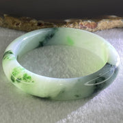 Type A Light Green with Dark Blueish Green Piao Hua Jadeite Bangle 45.99g Internal Diameter 53.1mm 11.7 by 7.8mm (Internal Line) - Huangs Jadeite and Jewelry Pte Ltd
