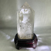 Natural Clear Quartz Tower with Wooden Stand Display 1188.6g 118.0 by 886 by 185.0mm - Huangs Jadeite and Jewelry Pte Ltd