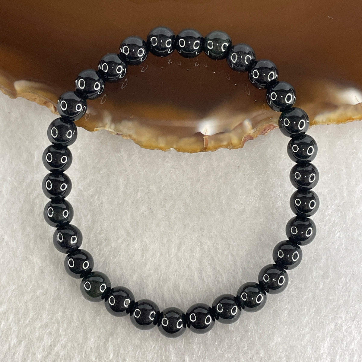 Certified Type A Black Omphacite Jadeite Bead Bracelet | (14.66g | 15.5cm Wrist | 6.6mm | 30 IBeads | Synergy, Negative Energy Shield, Wealth Lock & Spiritual Power)