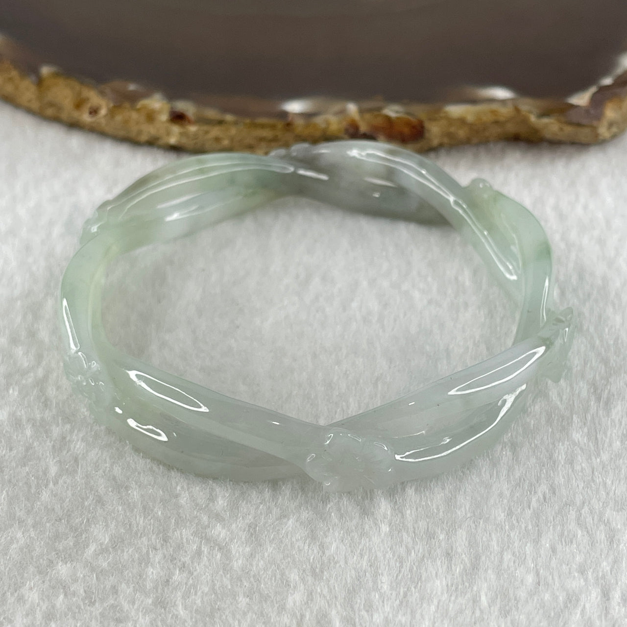 Type A Natural Semi Icy Light Green Jadeite Flowers Bangle 23.20g Inner Diameter 55.0mm 11.7 by 7.2mm (Very Very Slight Internal Line) - Huangs Jadeite and Jewelry Pte Ltd
