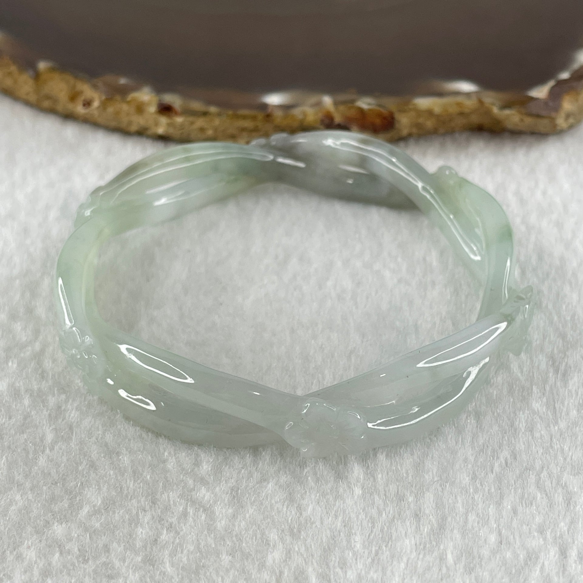 Type A Natural Semi Icy Light Green Jadeite Flowers Bangle 23.20g Inner Diameter 55.0mm 11.7 by 7.2mm (Very Very Slight Internal Line) - Huangs Jadeite and Jewelry Pte Ltd