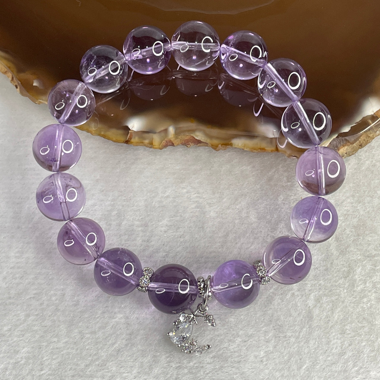 Natural Violet Amethyst Beads Bracelet | Silver Charm Accents | 16-Piece 11.6mm Royal Sovereignty Protection & Serenity Wrist Heirloom (34.40g, 15cm)