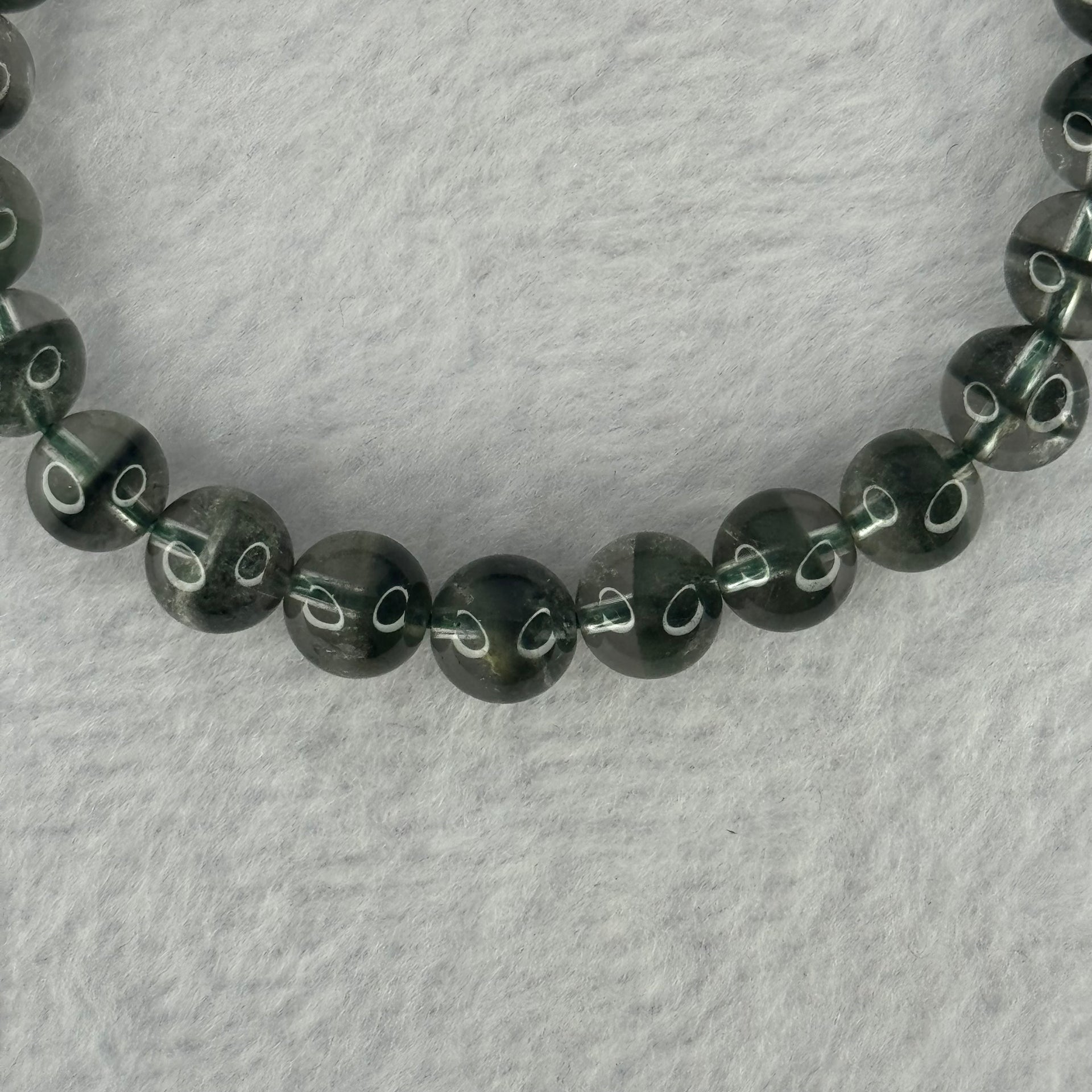 Very Good Grade Natural Green Phantom Quartz Beads Bracelet 18.44g 16.5cm 8.3mm 24 Beads - Huangs Jadeite and Jewelry Pte Ltd