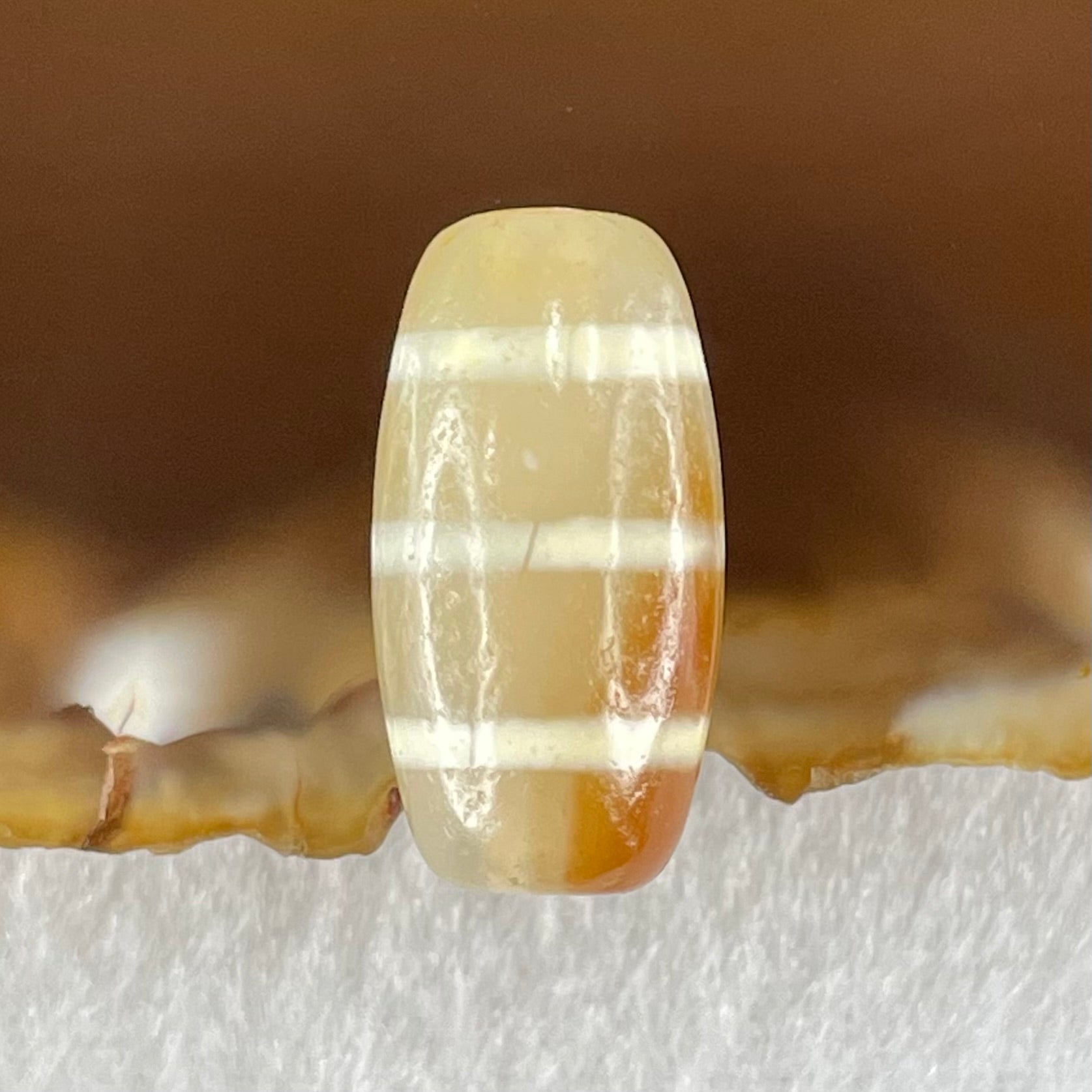 Natural Powerful Tibetan Old Oily Agate 3-Lines Dzi Bead Heavenly Master (Tian Zhu) 三行天诛 3.21g 20.0 by 10.4mm - Huangs Jadeite and Jewelry Pte Ltd