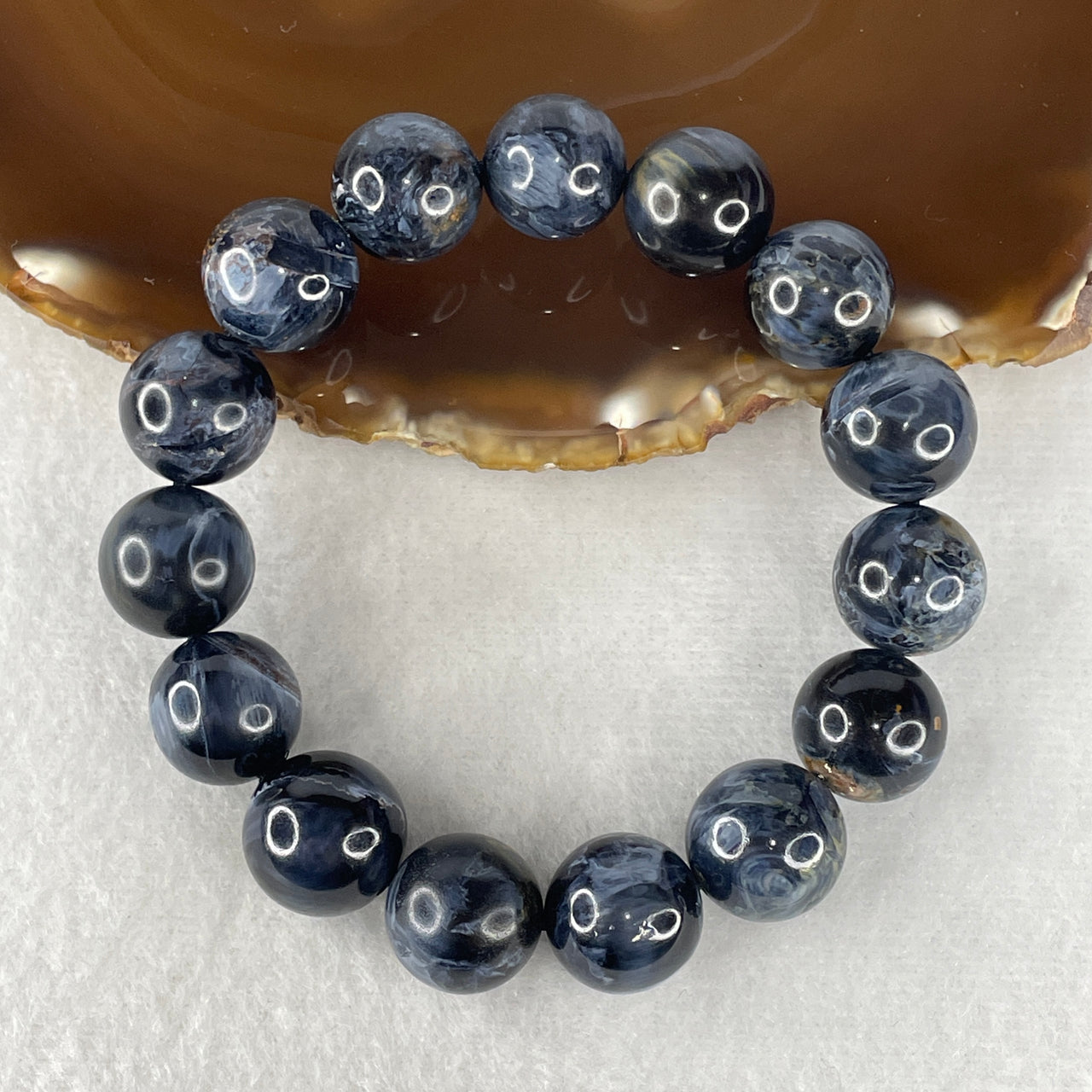 Collector Grade Natural Blue Pietersite Beads Bracelet | 14.8mm Stone Chatoyant Statement (62.16g | 17cm Wrist Sizing | 15 Beads)