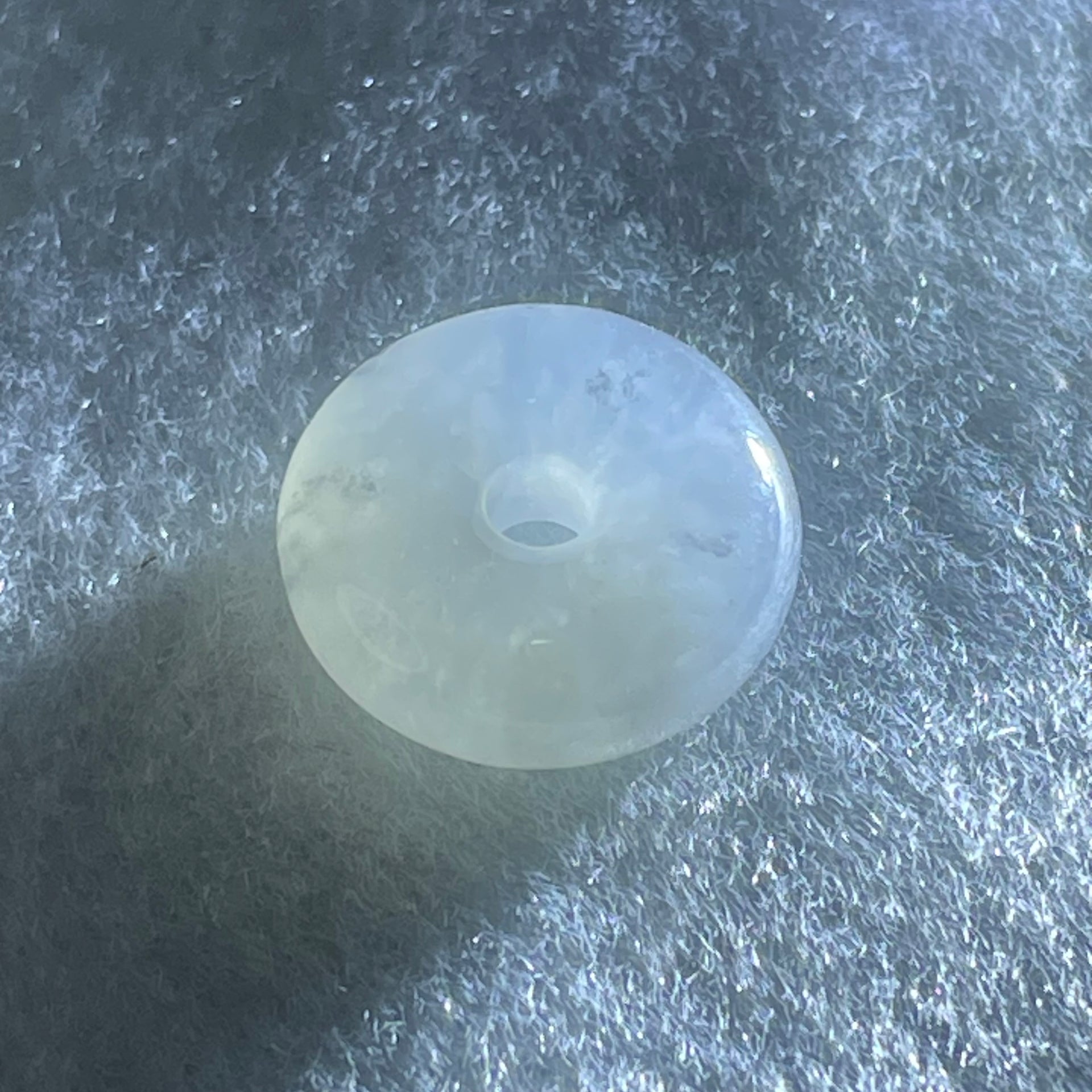 Type A Semi Icy Faint Lavender Green With Wuji Grey Jadeite Ping An Kou Charm/Pendant 3.19g 16.1 by 6.2mm - Huangs Jadeite and Jewelry Pte Ltd