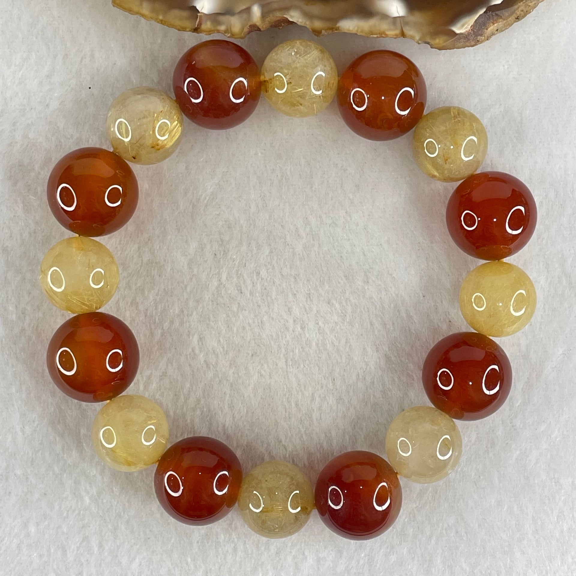 Entry Grade Natural Golden Rutilated Quartz with Orange Crystal Beads Bracelet 70.56g 18.5cm 16.0mm 16 Beads - Huangs Jadeite and Jewelry Pte Ltd