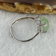 Natural Type A Semi Icy Faint Green Jadeite Oval Shape Cabouchon in S925 Silver Ring (Adjustable Size) 2.04g 11.0 by 9.4 by 5.5mm - Huangs Jadeite and Jewelry Pte Ltd