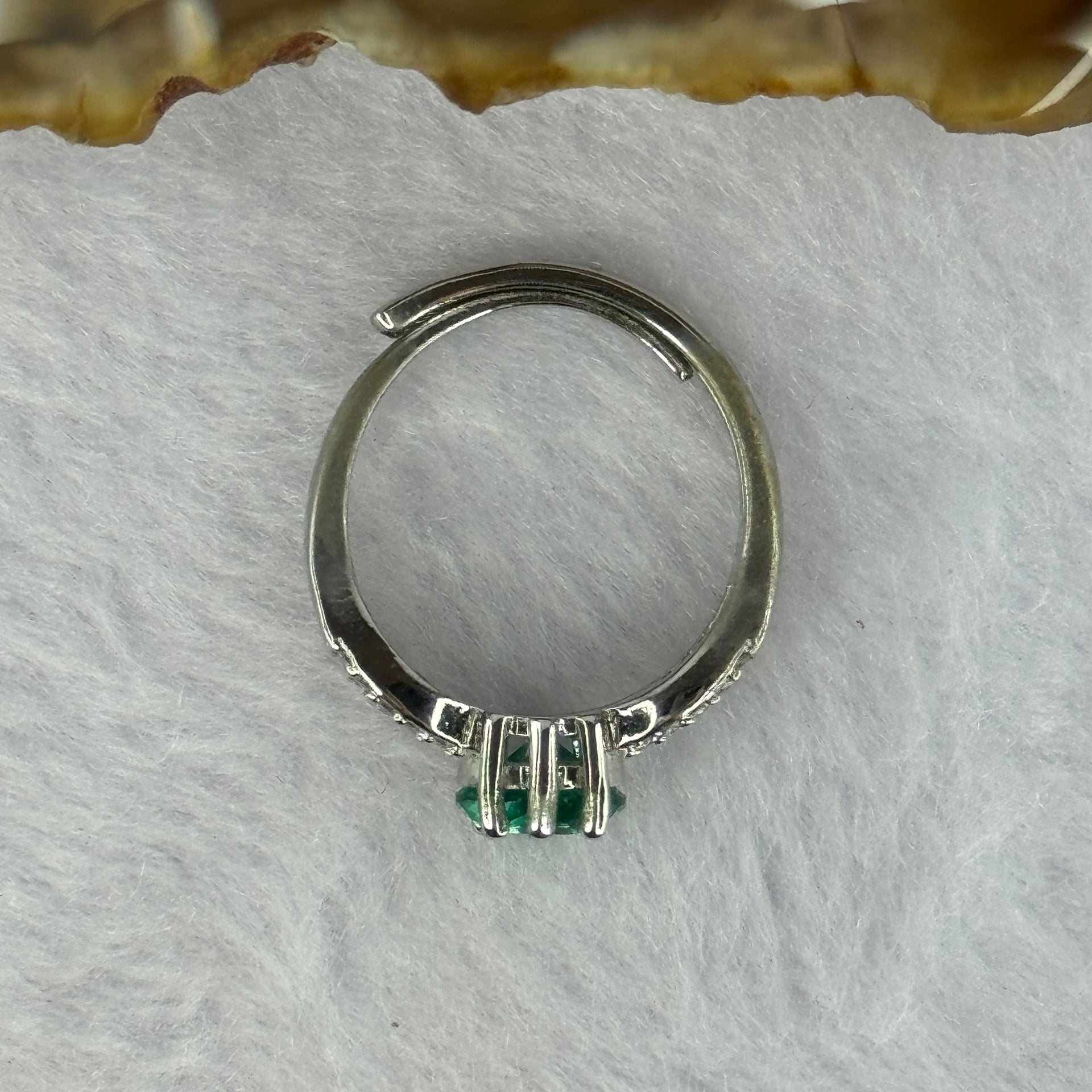 Blueish Green Cubic Zirconia in PT950 Plated S925 Sliver Ring (Adjustable Size) 2.91g 6.8 by 4.3mm - Huangs Jadeite and Jewelry Pte Ltd