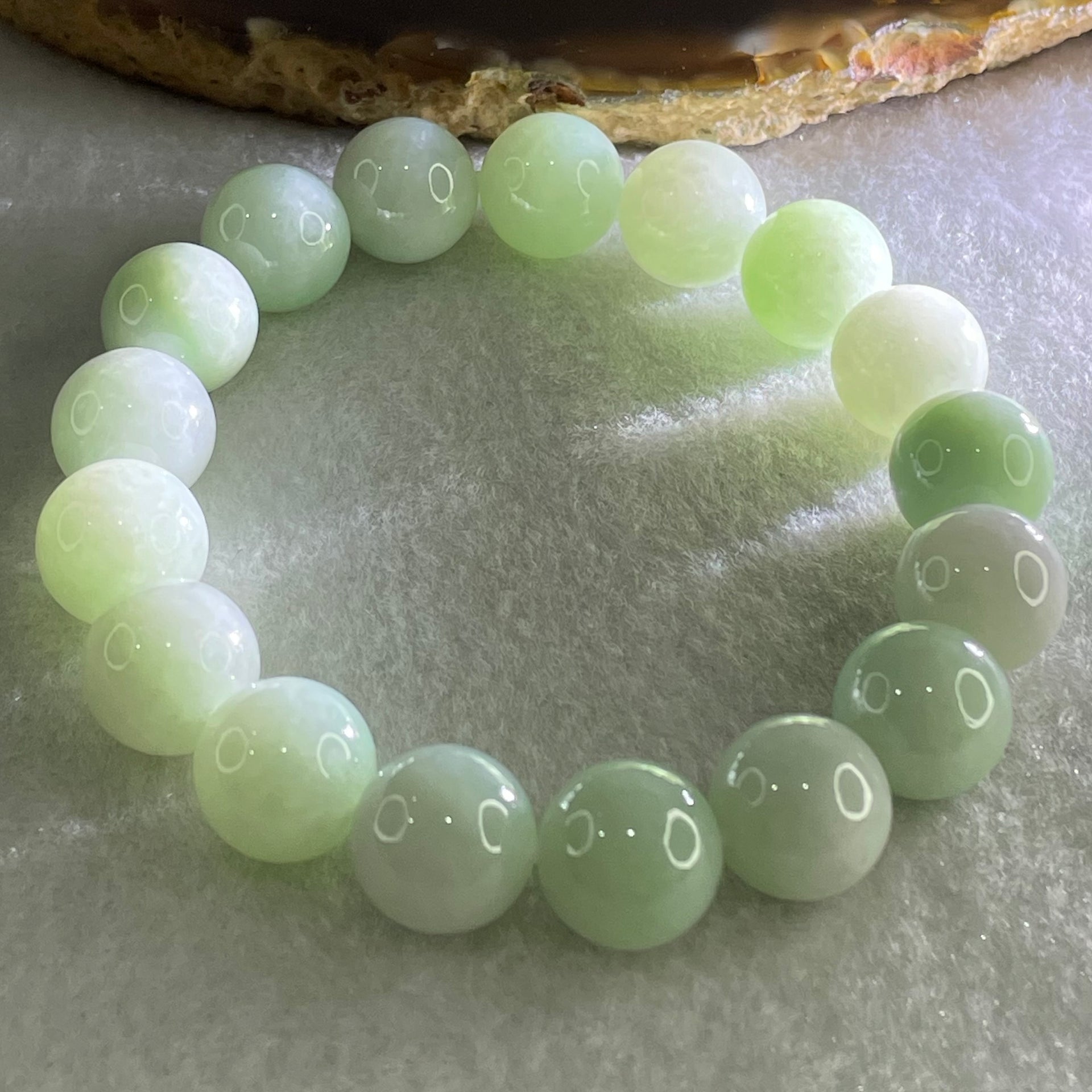 Type A Light Green Jadeite Beads Bracelet 51.61g 16.5cm 12.1mm 17 Beads - Huangs Jadeite and Jewelry Pte Ltd