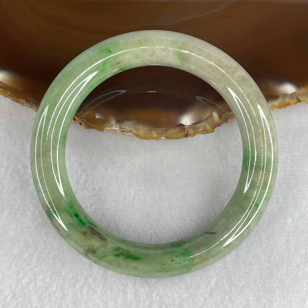 Certified Natural Type A Green with Spicy Green & Brownish Piao Hua Full Round Jadeite Bangle | Untreated Fei Cui Round Bangle (53.01g | ID: 51.6mm | 10.6 x 10.2mm) (Very Very Slight Internal Line)