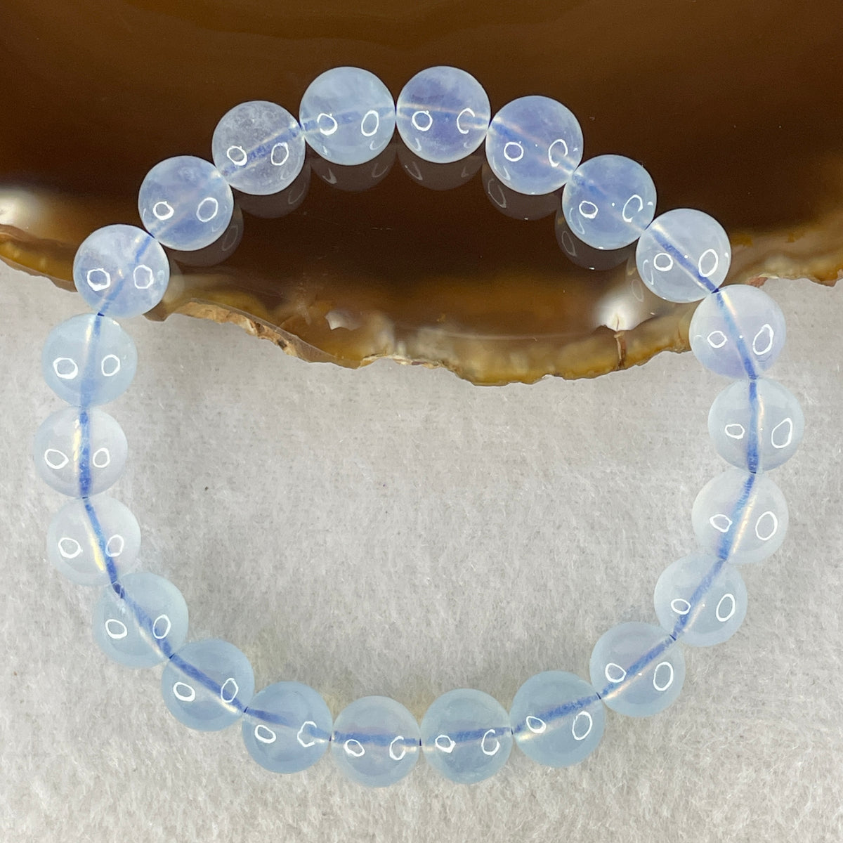 Certified Natural Average Grade Aquamarine Beads Bracelet | 15.5cm Strand of 22 Beads 8.8mm (18.96g | Serene Calm, Fluid Communication & Water Element Energy Shield)