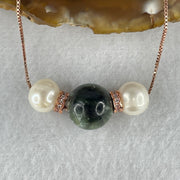 Natural Green Seraphinite Bead with Faux Pearl Necklace 7.11g 42cm 12.4mm 1 Bead - 8.6m 2 Beads - Huangs Jadeite and Jewelry Pte Ltd