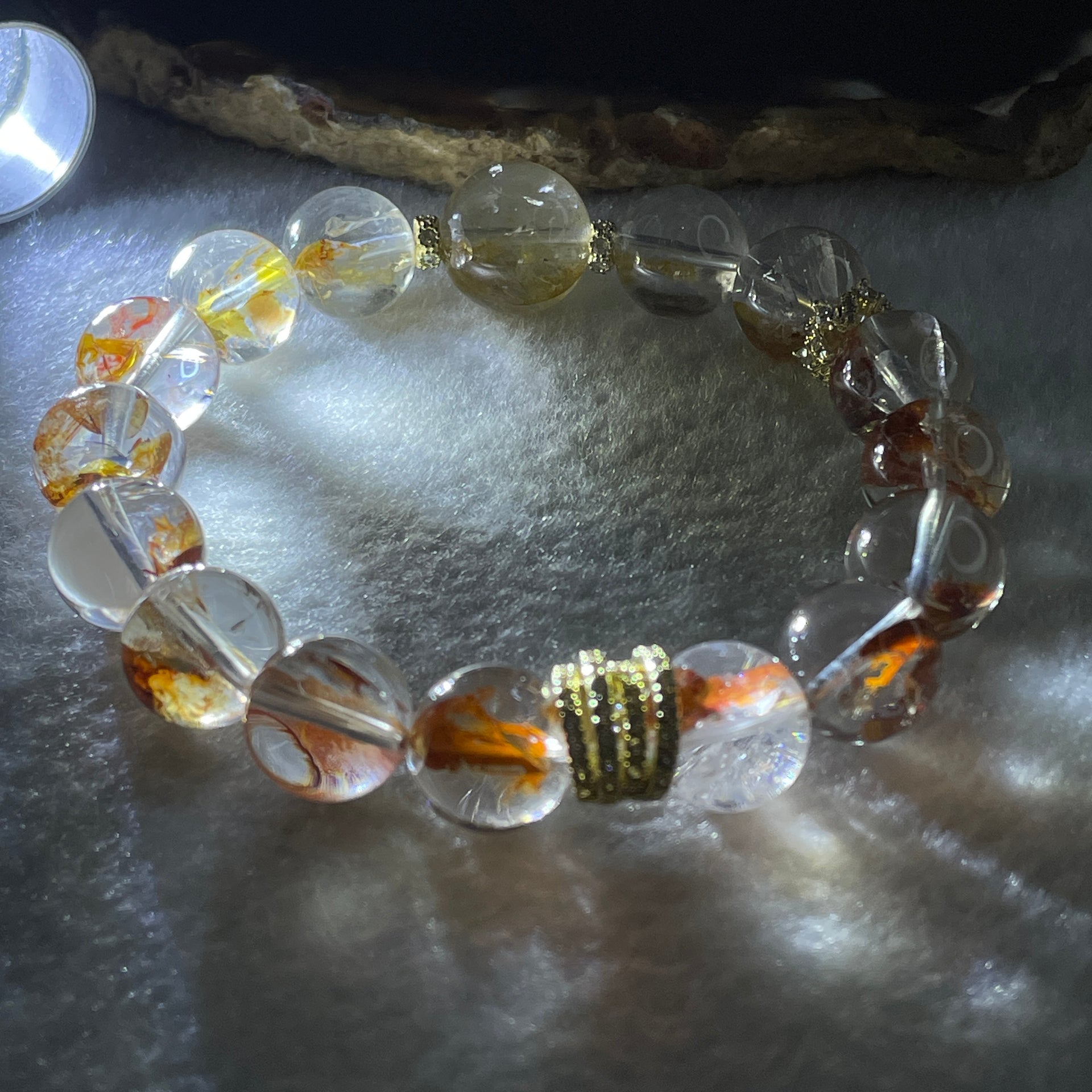 Good Grade Natural Red with Orange Ferruginous Quartz Beads Bracelet 39.60g 16cm 13.6mm 1 Bead - 11.8mm 15 Beads - Huangs Jadeite and Jewelry Pte Ltd