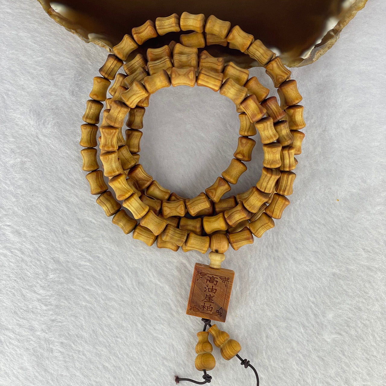 Natural High Oil Content Yabai Wood 高油崖柏 Bamboo Shape Beads Necklace 25.07g 7.4 mm 108 Beads Pendant 19.9 by 16.1 by 6.3 mm - Huangs Jadeite and Jewelry Pte Ltd