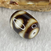 Natural Powerful Tibetan Old Oily Dark Brown with White Agate 3 Eyes Dzi Bead Heavenly Master (Tian Zhu) 三眼天诛 2.87g 13.7 by 11.0mm - Huangs Jadeite and Jewelry Pte Ltd