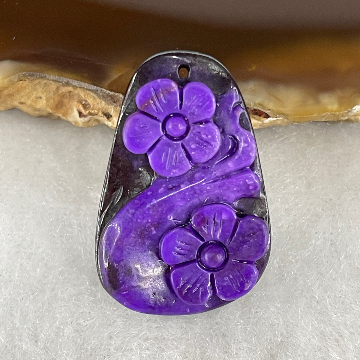 Very Good Grade Natural Sugilite Flowers Pendant | 26.2mm Royal Purple Blossom Amulet (5.59g | 26.2x17.4x5.8mm)