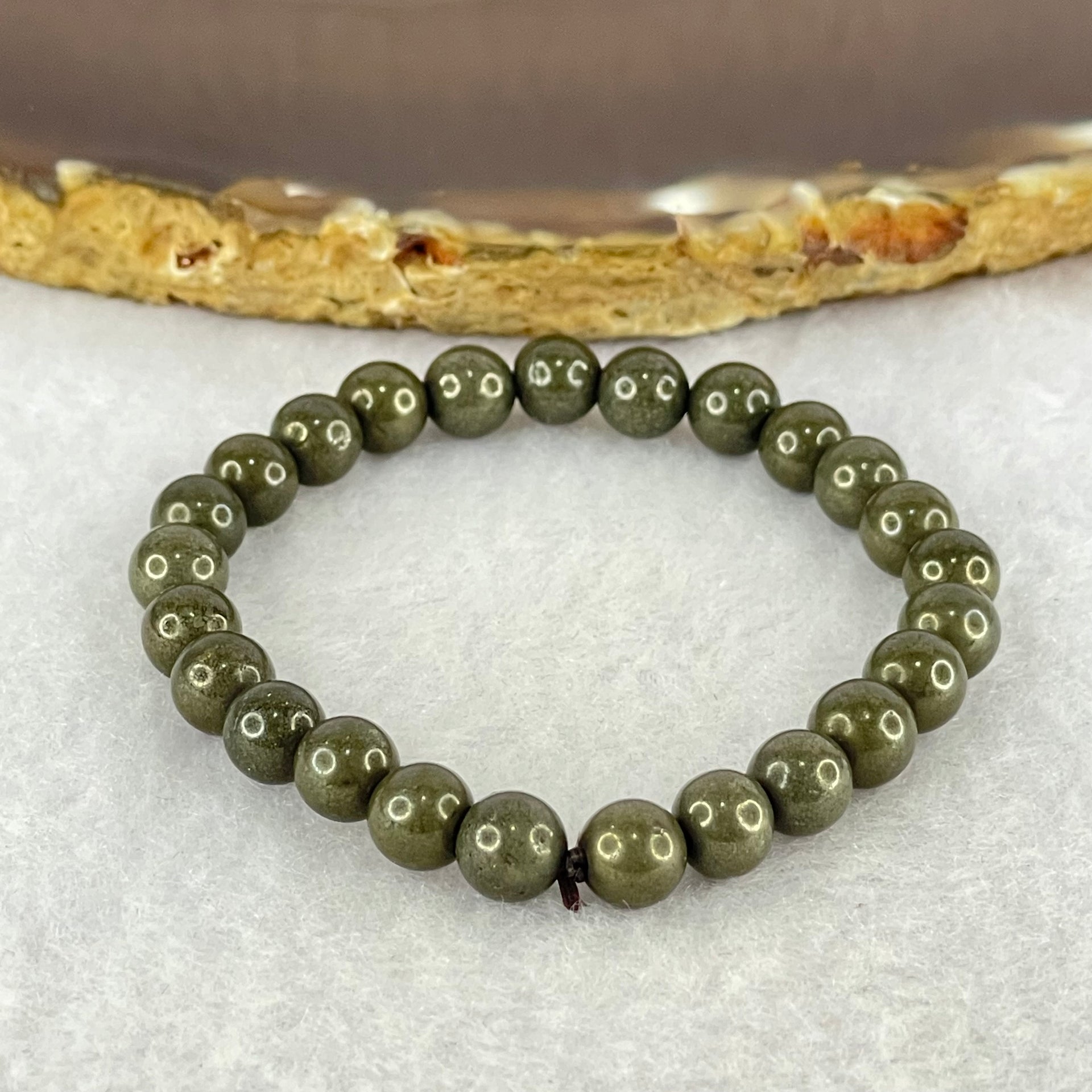 Natural Pyrite Beads Bracelet 天然黄铁矿手链 13.76g 13cm 6.4mm 25 Beads - Huangs Jadeite and Jewelry Pte Ltd