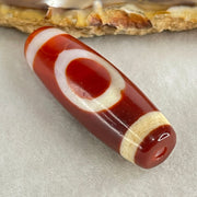 Natural Powerful Tibetan Old Oily Red White Agate One Eye Wood Element Dzi Bead Heavenly Master (Tian Zhu) 一眼木元素天珠 9.30g 37.1 by 12.7mm - Huangs Jadeite and Jewelry Pte Ltd