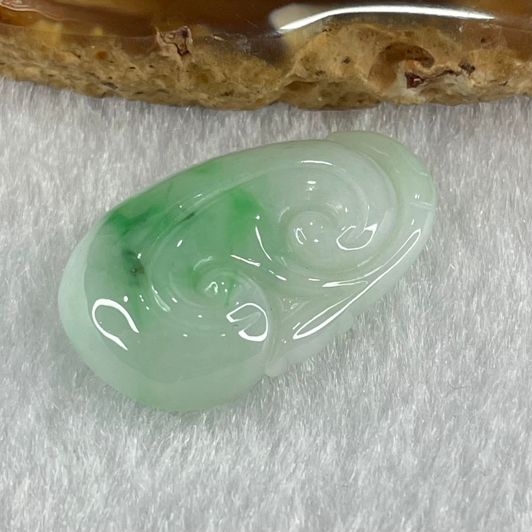 Type A Faint Lavender with Spicy Green Patches Jadeite Ruyi Pendant 4.63g 26.4 by 16.8 by 6.2mm - Huangs Jadeite and Jewelry Pte Ltd