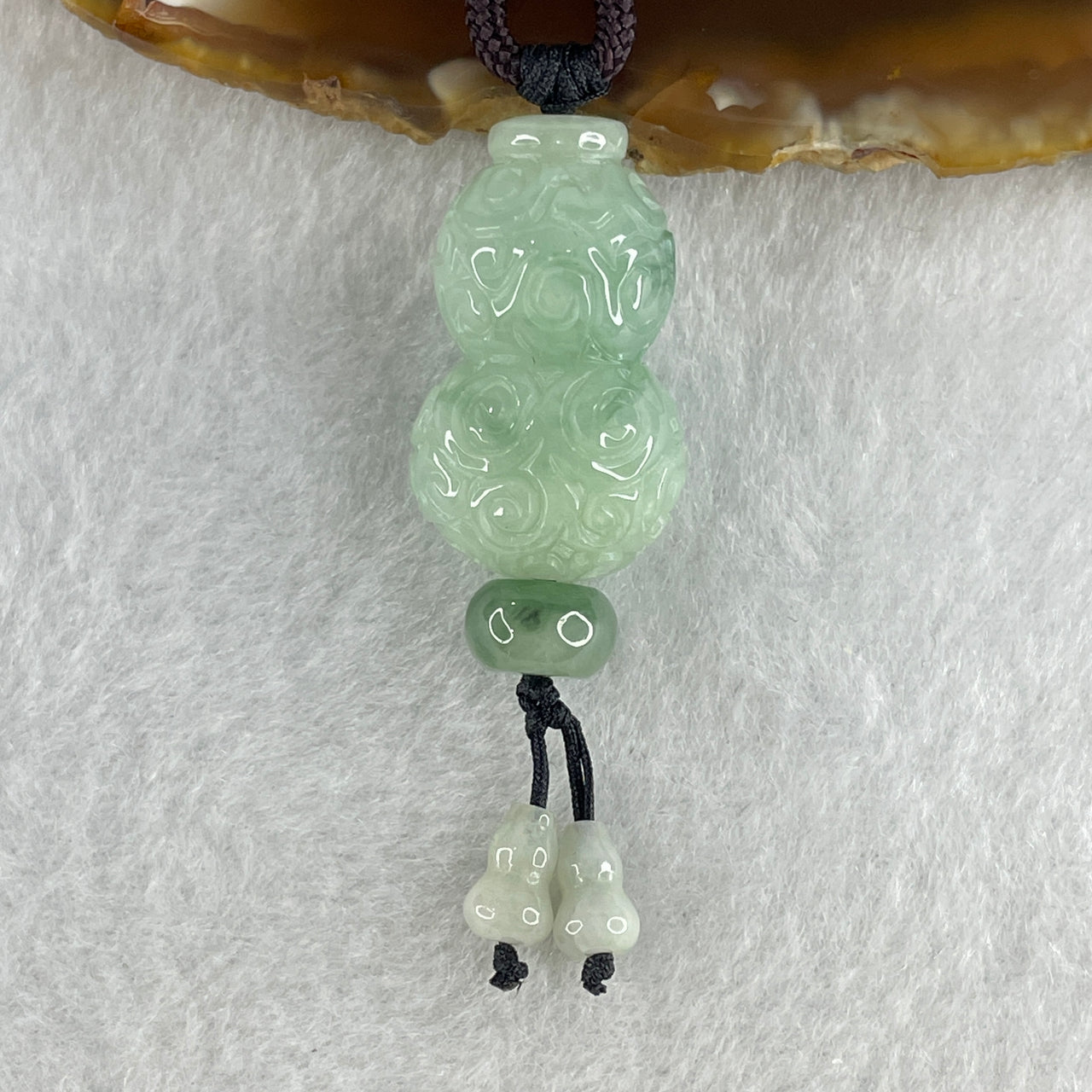 Natural Type A Light Green with Blueish Green Piao Hua Flora Jadeite Hulu Calabash Pendant 12.50g 27.0 by 16.2 by 13.2mm - Huangs Jadeite and Jewelry Pte Ltd