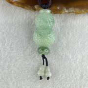 Natural Type A Light Green with Blueish Green Piao Hua Flora Jadeite Hulu Calabash Pendant 12.50g 27.0 by 16.2 by 13.2mm - Huangs Jadeite and Jewelry Pte Ltd