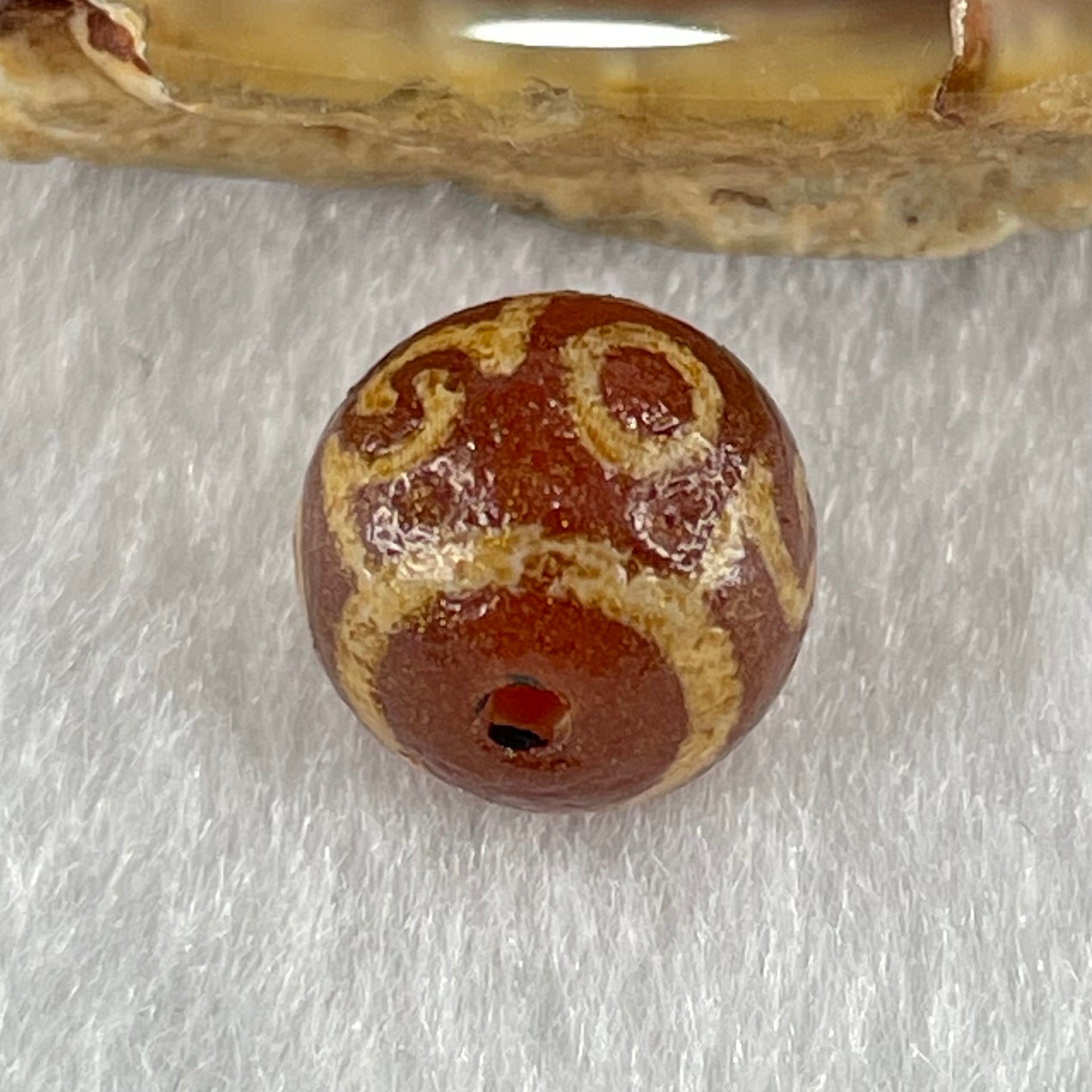 Natural Powerful Tibetan Old Oily Agate 3 Eyed Dharma Vajra Dzi Bead Heavenly Master (Tian Zhu) 三眼金刚杵天珠 1.33g 9.7 by 10.0mm - Huangs Jadeite and Jewelry Pte Ltd