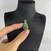 Natural Type A Omphacite Spicy Green Jadeite Hulu Pendant in S925 Silver | (2.90g | 14.2 x 9.5 x 3.0mm | Health, Abundance & Negative Energy Absorber, Feng Shui Prosperity & Longevity Pendant) - Huangs Jadeite and Jewelry Pte Ltd