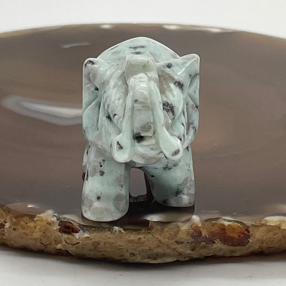 Natural Kiwi Stone Elephant Mini Display Specimen | (52.38g | 52.0 x 24.6 x 35.3mm Dimensions | Heart & Root Chakra Synergy, "Ji Xiang" Wealth Anchor, Joyful Harmony & Mindful Feng Shui Catalyst)