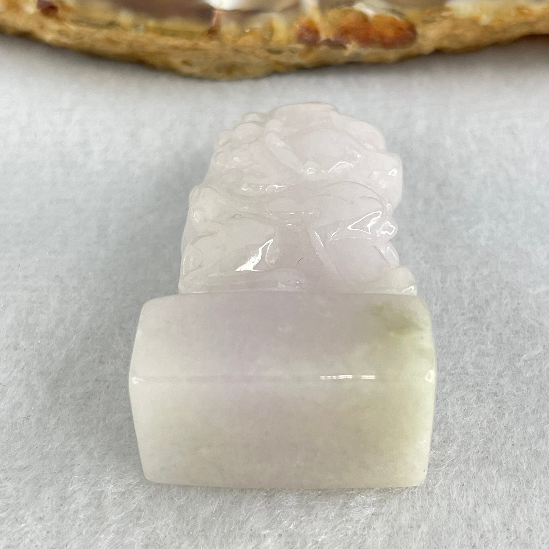Type A Faint Lavender Jadeite Fu Dog Seal Display 25.66g 40.4 by 23.5 by 14.7mm - Huangs Jadeite and Jewelry Pte Ltd