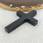 Type A Opaque Black Jadeite Cross Pendant 22.53g 64.7 by 41.6 by 7.7mm - Huangs Jadeite and Jewelry Pte Ltd