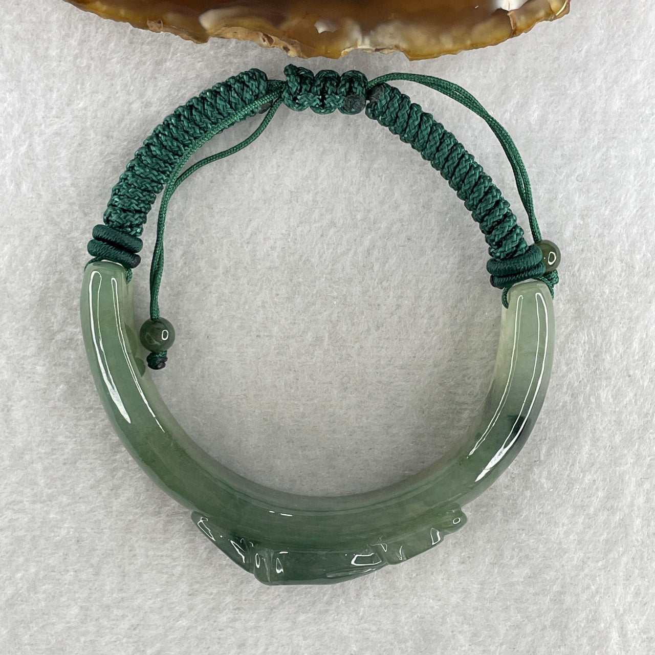 Natural Type A Jelly Green with Dark Green Piao Hua Jadeite Carp Fish with Coin Bracelet 37.48g 16cm 14.0 by 11.8mm