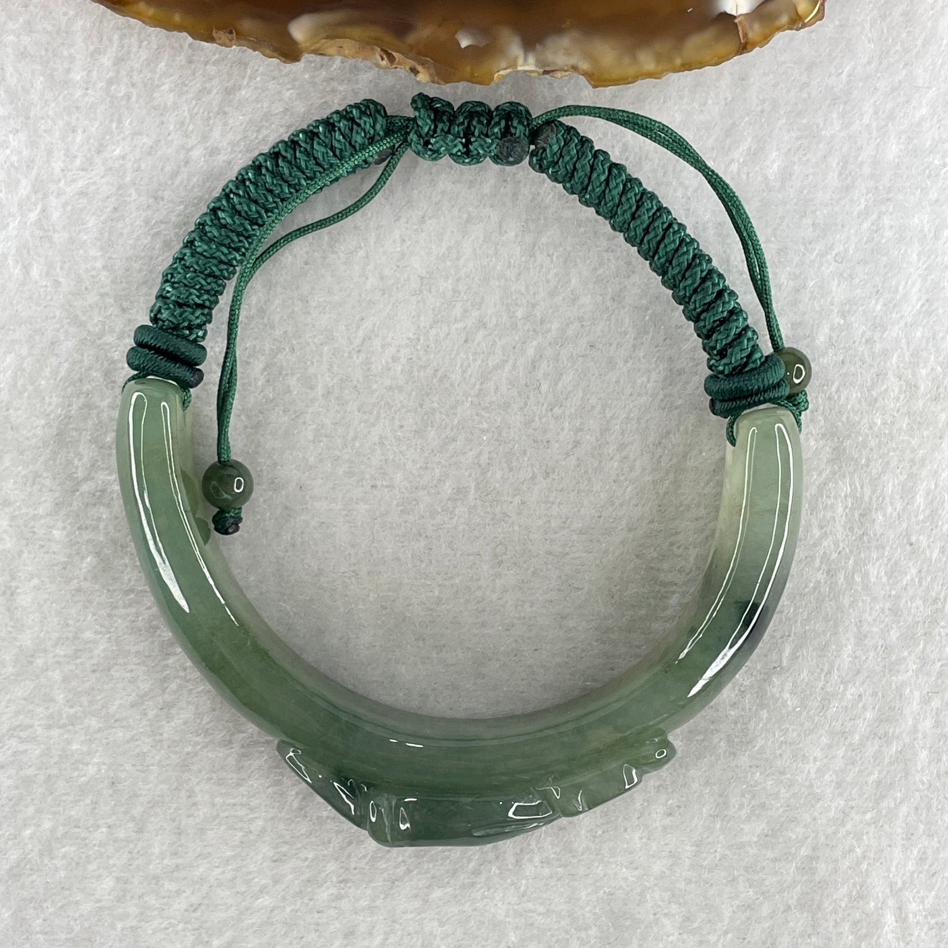 Natural Type A Jelly Green with Dark Green Piao Hua Jadeite Carp Fish with Coin Bracelet 37.48g 16cm 14.0 by 11.8mm - Huangs Jadeite and Jewelry Pte Ltd