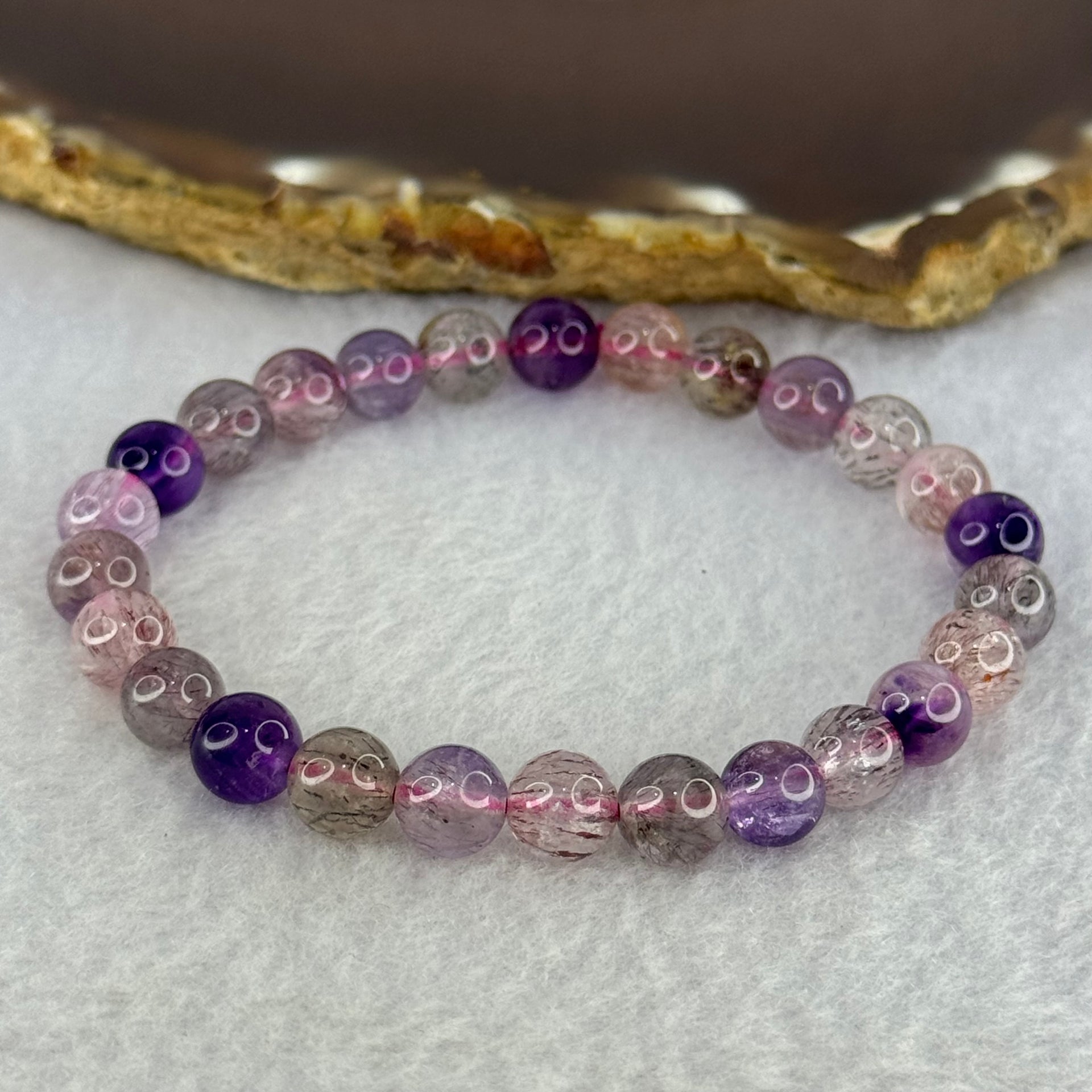 Natural Super 7 Beads Bracelet 13.08g 15.5cm 7.4mm 26 Beads - Huangs Jadeite and Jewelry Pte Ltd