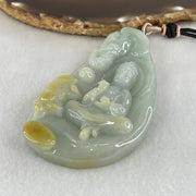 Type A Light Blueish Green with Yellow Jadeite Samantabhadra Bodhisattva Guan Yin on Elephant and Flower Pendant 93.42g 84.3 by 49.0 by 13.2mm - Huangs Jadeite and Jewelry Pte Ltd
