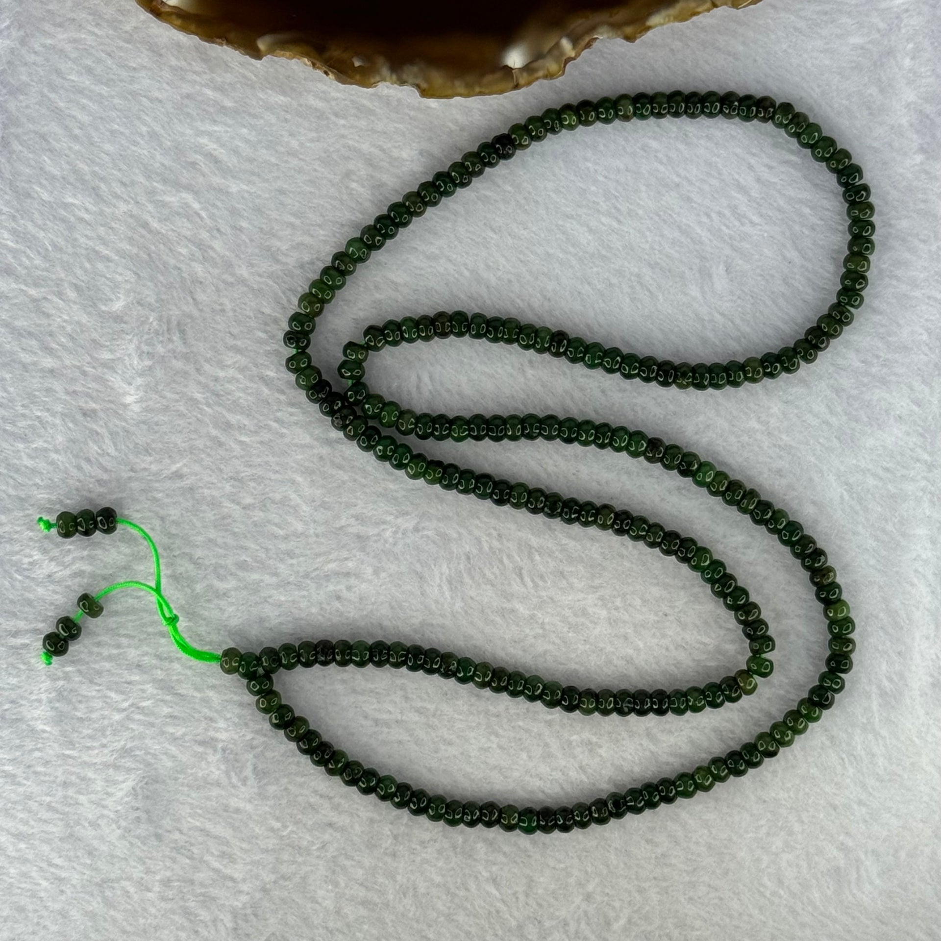 Type A Lao Keng Dark Spicy Green Jadeite Beads Necklace 30.94g 64cm 5.0nn 210 Beads - Huangs Jadeite and Jewelry Pte Ltd