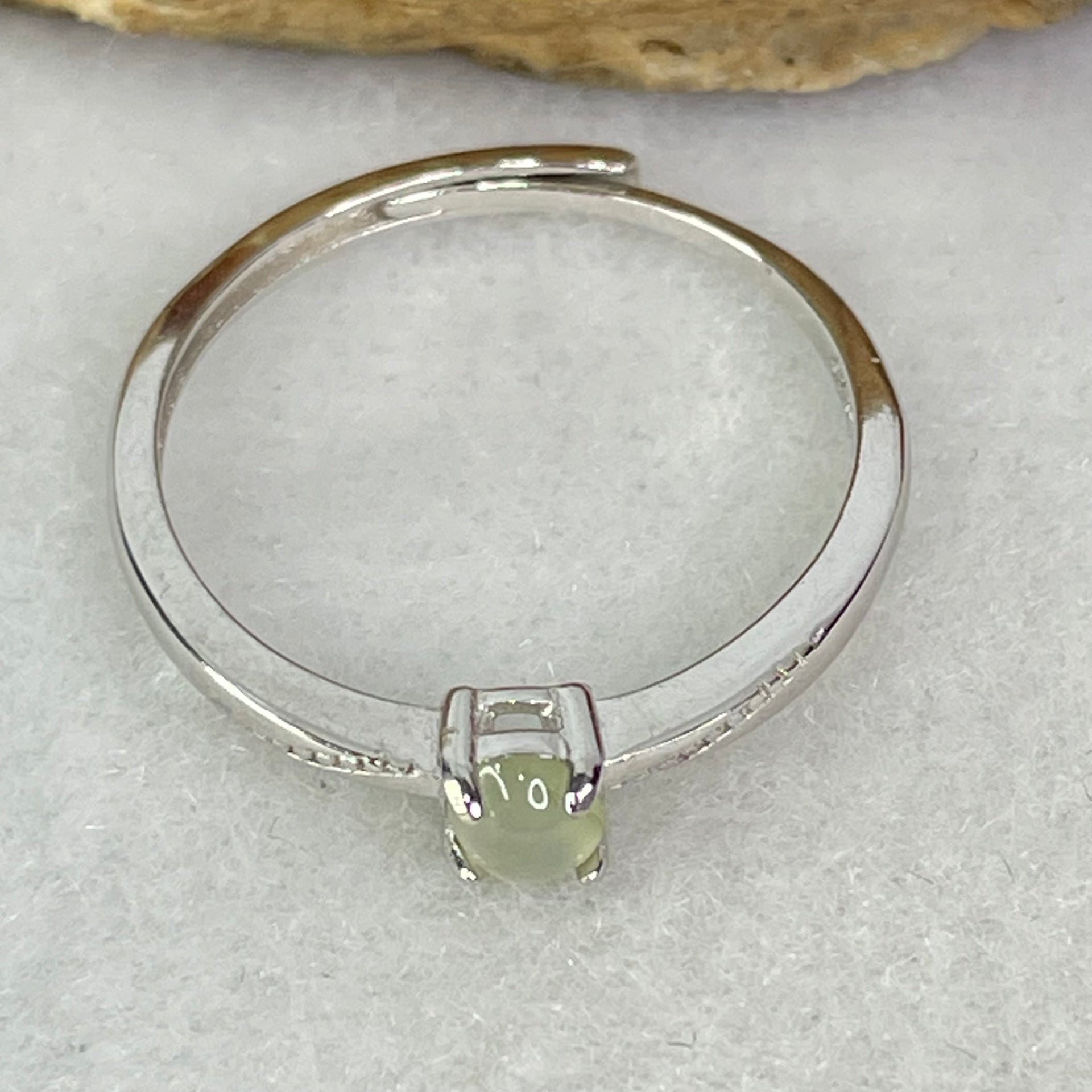 Type A Semi Icy Green Cabochon Jadeite in S925 Sliver Ring (Adjustable Size) 1.09g 4.0 by 2.0mm - Huangs Jadeite and Jewelry Pte Ltd