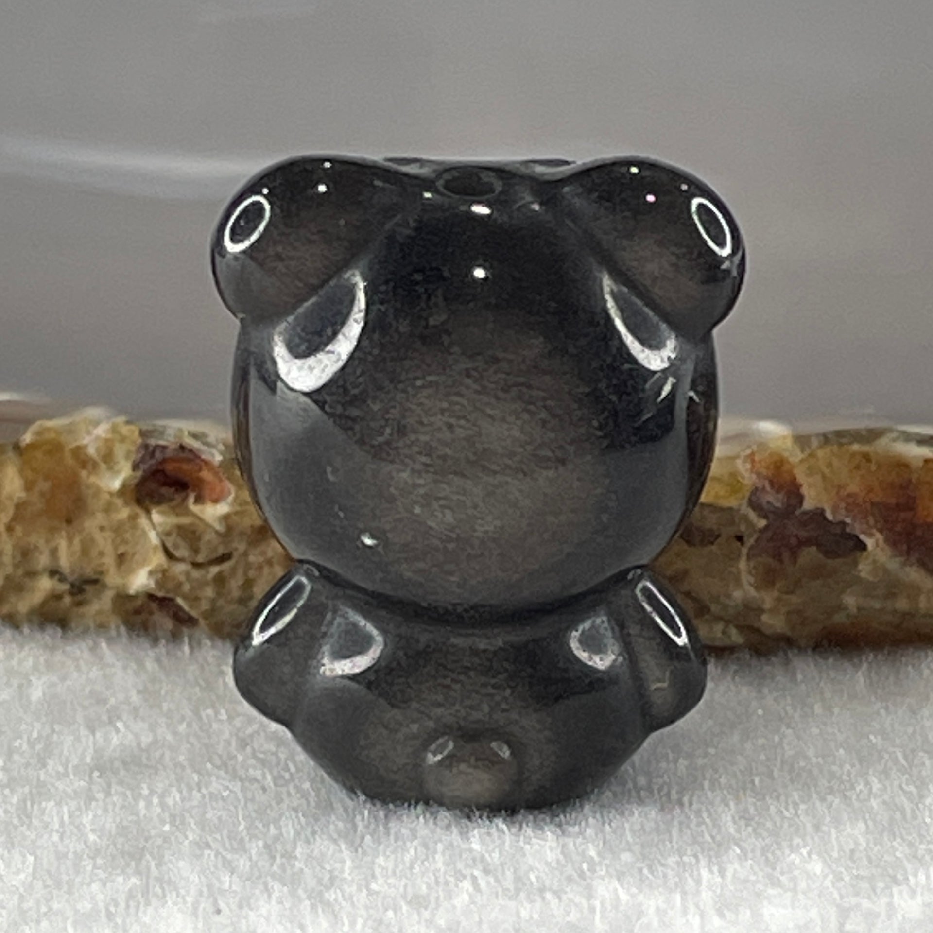 Black Obsidian Labubu Charm Display 14.90g 29.3 by 21.9 by 19.1mm - Huangs Jadeite and Jewelry Pte Ltd