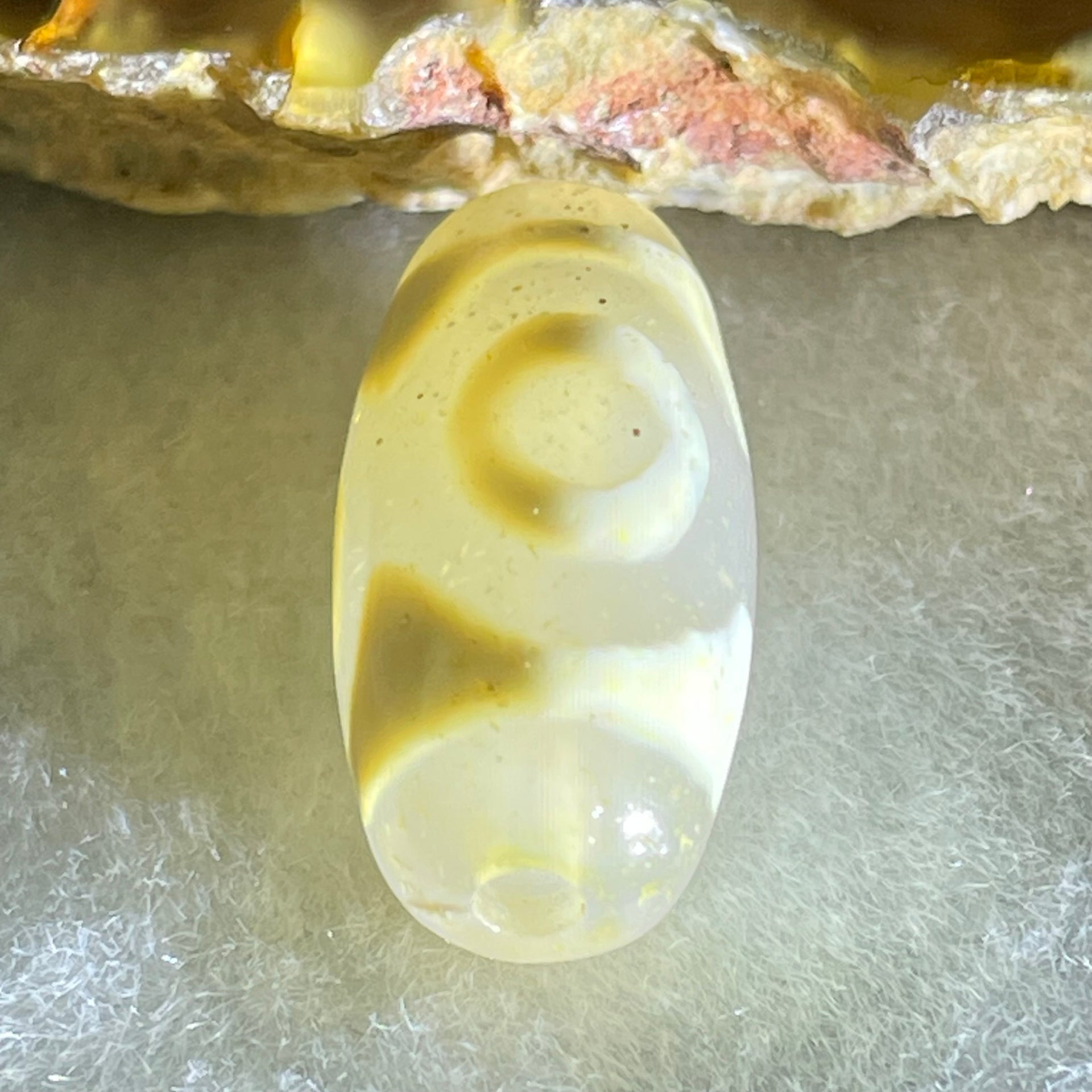 Natural Powerful Tibetan Old Oily Agate 3 Eyes Dzi Bead Heavenly Master (Tian Zhu) 三眼天诛 3.05g 20.1 by 10.2mm - Huangs Jadeite and Jewelry Pte Ltd