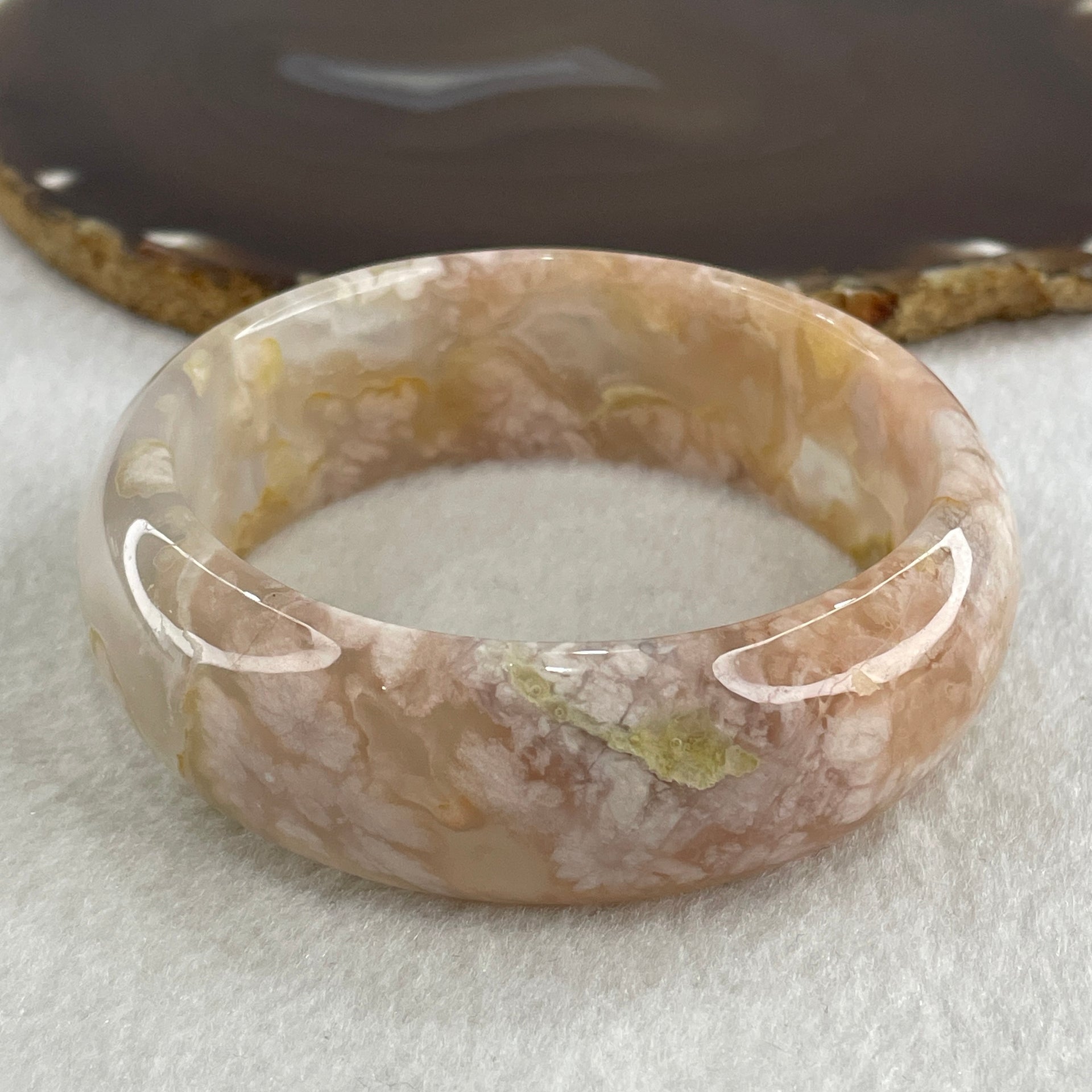 Natural Pinkish Flower Agate Bangle 85.96g Internal Diameter 62.5mm 23.1 by 9.1mm (Perfect) - Huangs Jadeite and Jewelry Pte Ltd