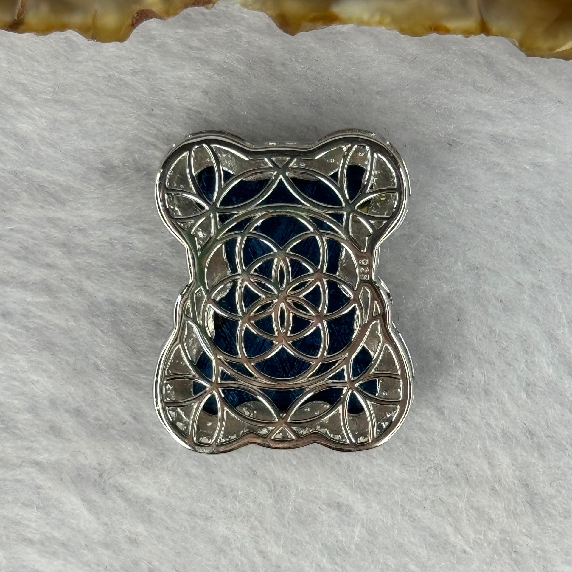 Natural Meteorite Bear Charm in S925 Silver with Crystals For Necklace / Bracelet (Blue Color) 7.24g 26.1 by 21.3 by 8.5mm - Huangs Jadeite and Jewelry Pte Ltd