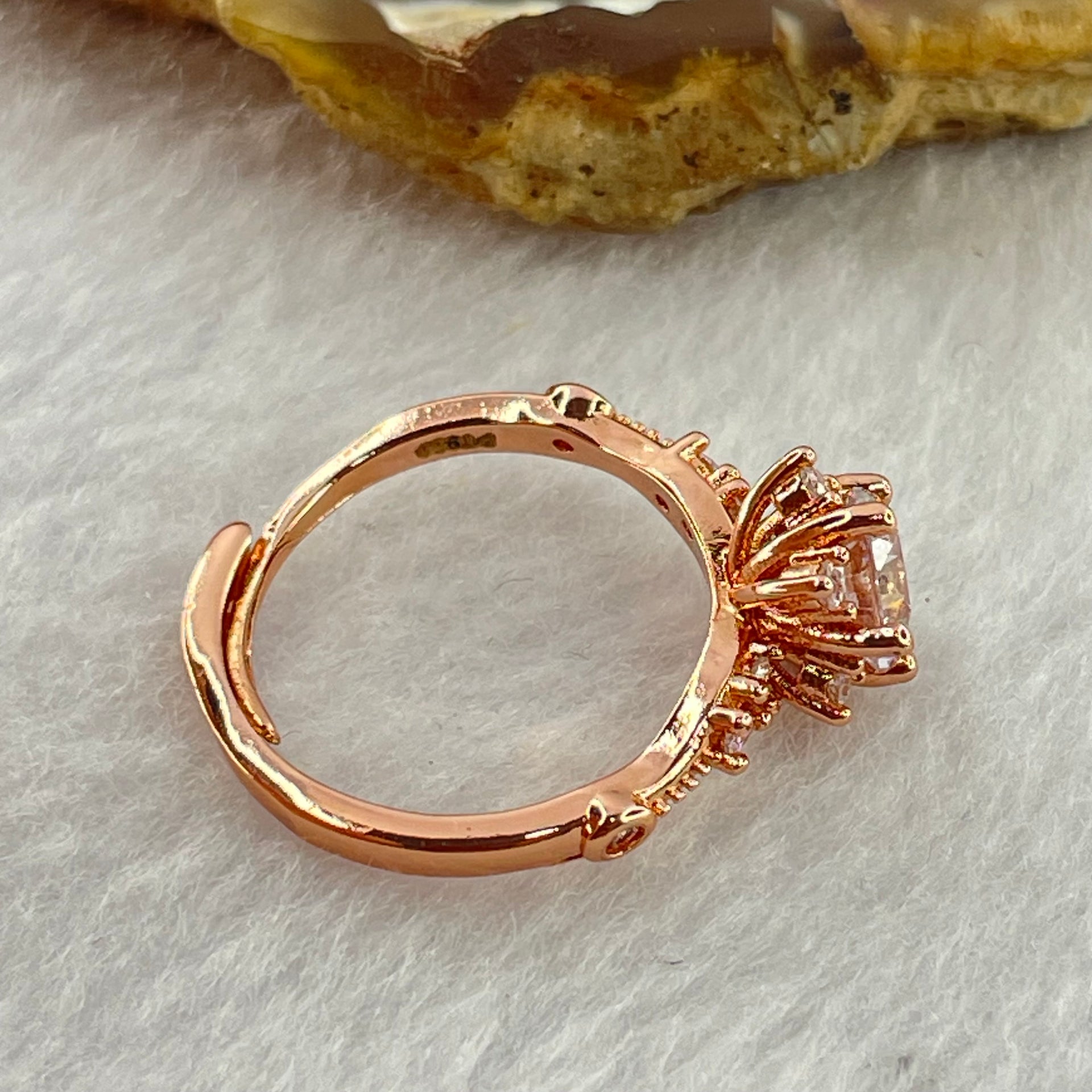 Colourless Cubic Zirconia with Crystals In PT950 Plated Sliver Rose Gold Color Ring (Adjustable Size) 2.41g 7.1 by 4.2mm - Huangs Jadeite and Jewelry Pte Ltd