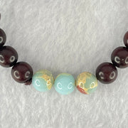 Natural Blood Rosewood with Variscite Beads Bracelet 天然血檀寿山石手链 8.27g 15cm 8.7mm 3 Beads 8.4mm 18 Beads - Huangs Jadeite and Jewelry Pte Ltd
