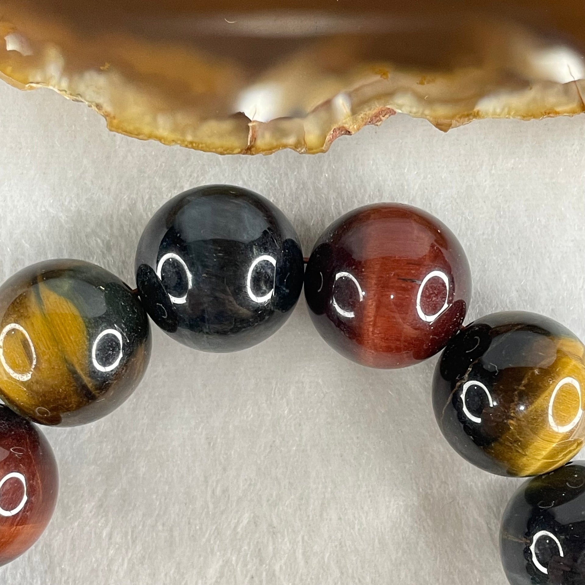 Natural Red Yellow Blue Tiger's Eye Quartz Beads Bracelet 110.63g 18cm 18.4mm 13 Beads - Huangs Jadeite and Jewelry Pte Ltd