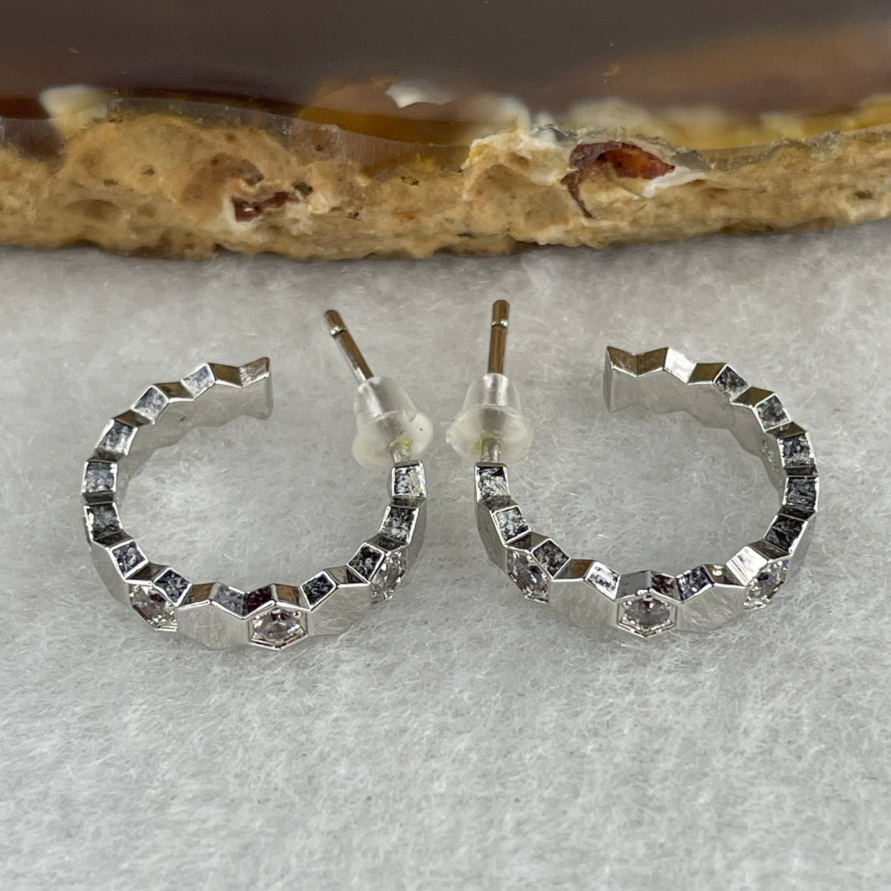Moissanite Geometric Bar Earrings in S925 Sterling Silver - D Color Round Brilliant Cut Diamond Simulants - 2.21g Modern Sparkly Studs 3.1x7.7mm