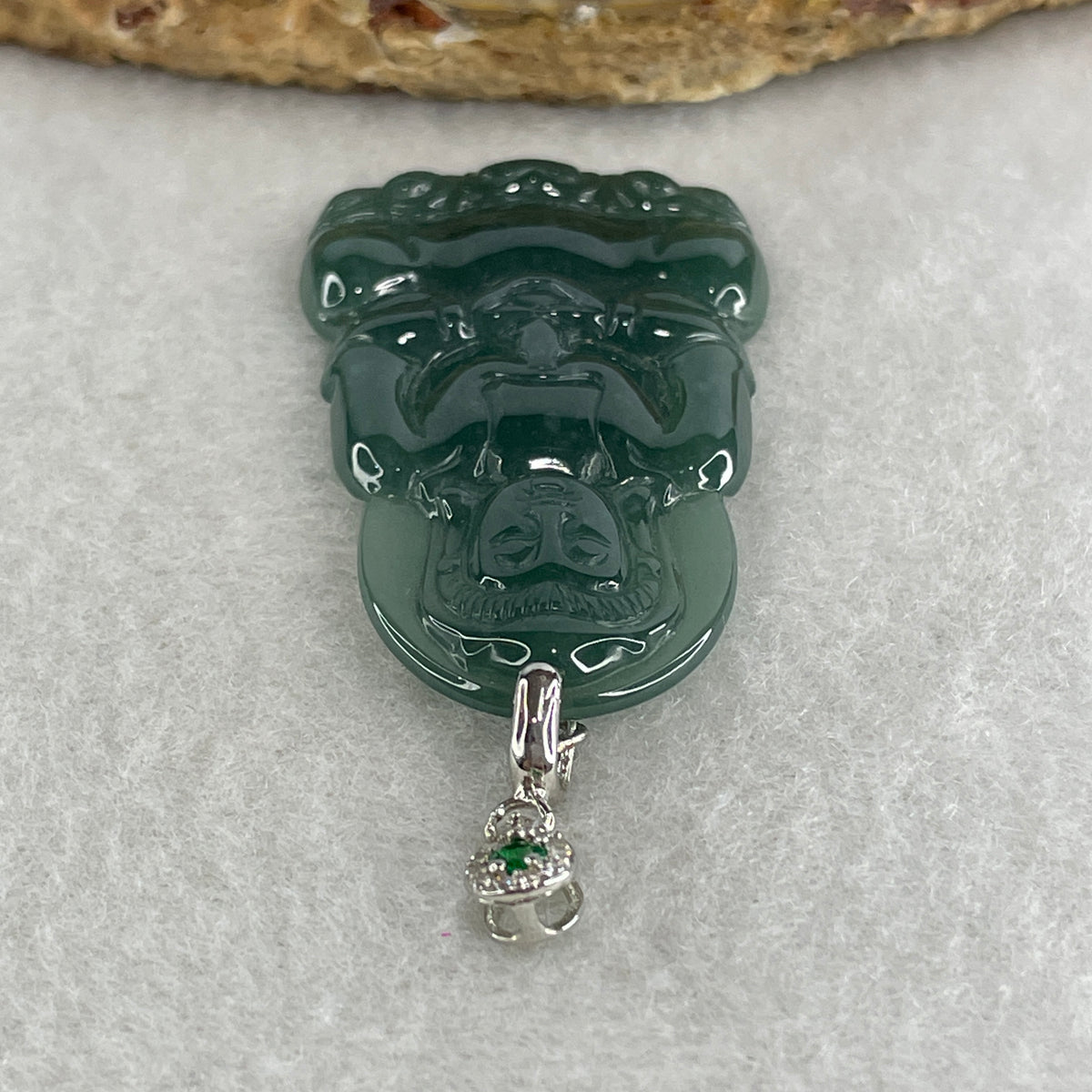Natural Type A Icy Blueish Green Jadeite Amitabha Buddha Pendant in S925 Silver | (8.38g | 45.2 x 26.6 x 4.0mm | Infinite Light, Compassion & Lifelong Protection Anchor, Feng Shui Guardian & Executive Peace Pendant) - Huangs Jadeite and Jewelry Pte Ltd