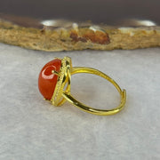 Natural Red Cinnabar in S925 Silver with Gold Color Ring (Adjustable Size) 红朱砂925银戒指 3.13g 13.2 by 10.2 by 6.5mm - Huangs Jadeite and Jewelry Pte Ltd