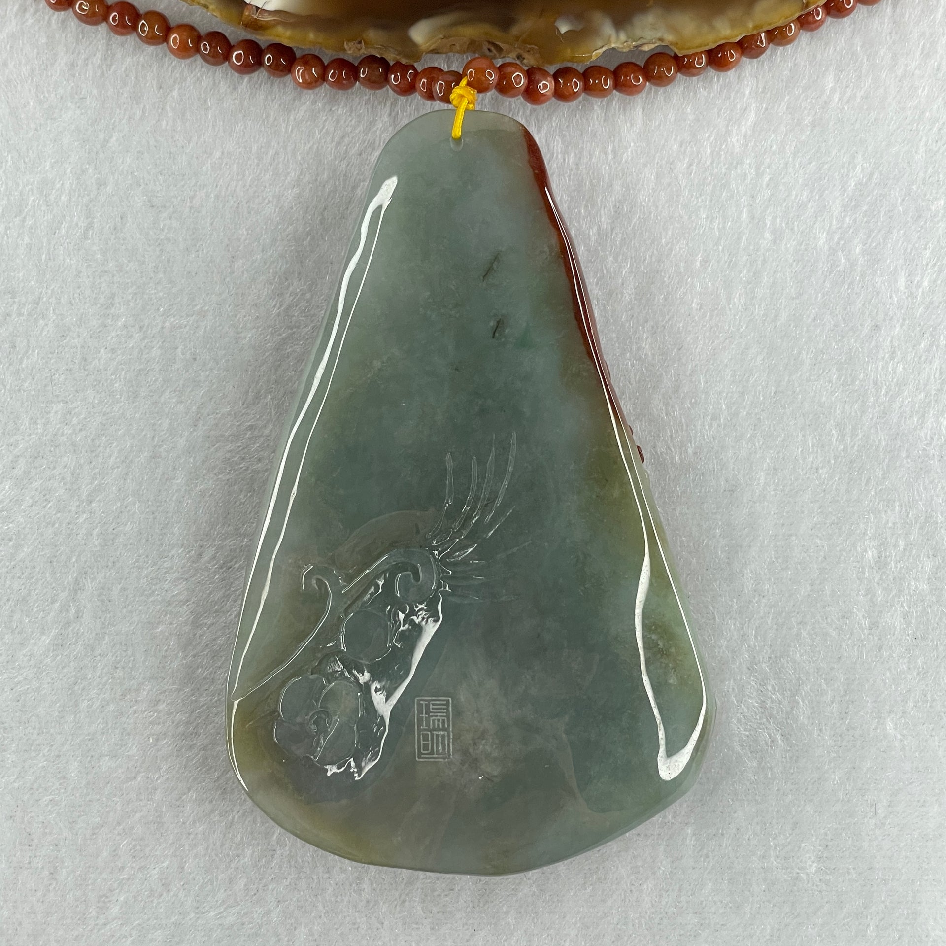 Grand Master Type A Brownish Red with Green Jadeite Tiger with Flower Double Side Pendant 117.50g 84.0 by 54.6 by 16.9mm - Huangs Jadeite and Jewelry Pte Ltd